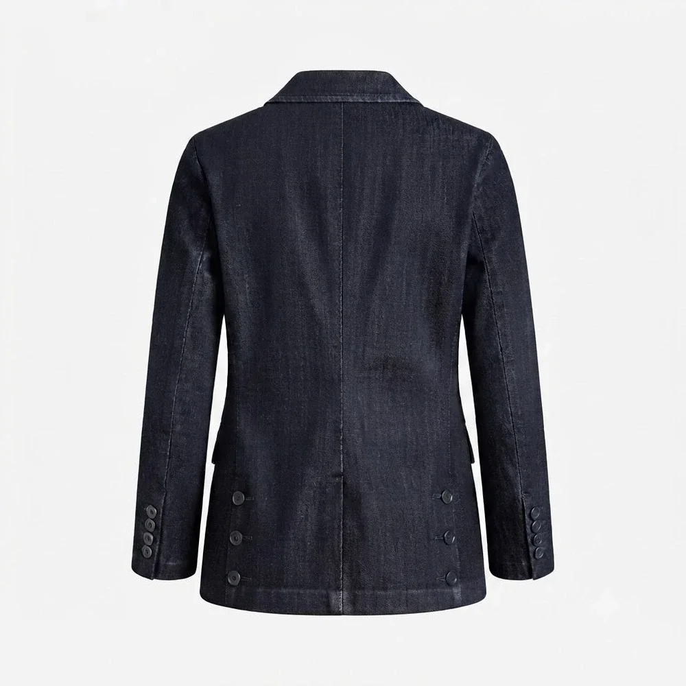 Boom Boom Boom Womens 3X Blue Denim Double Breasted Blazer Jacket - IW